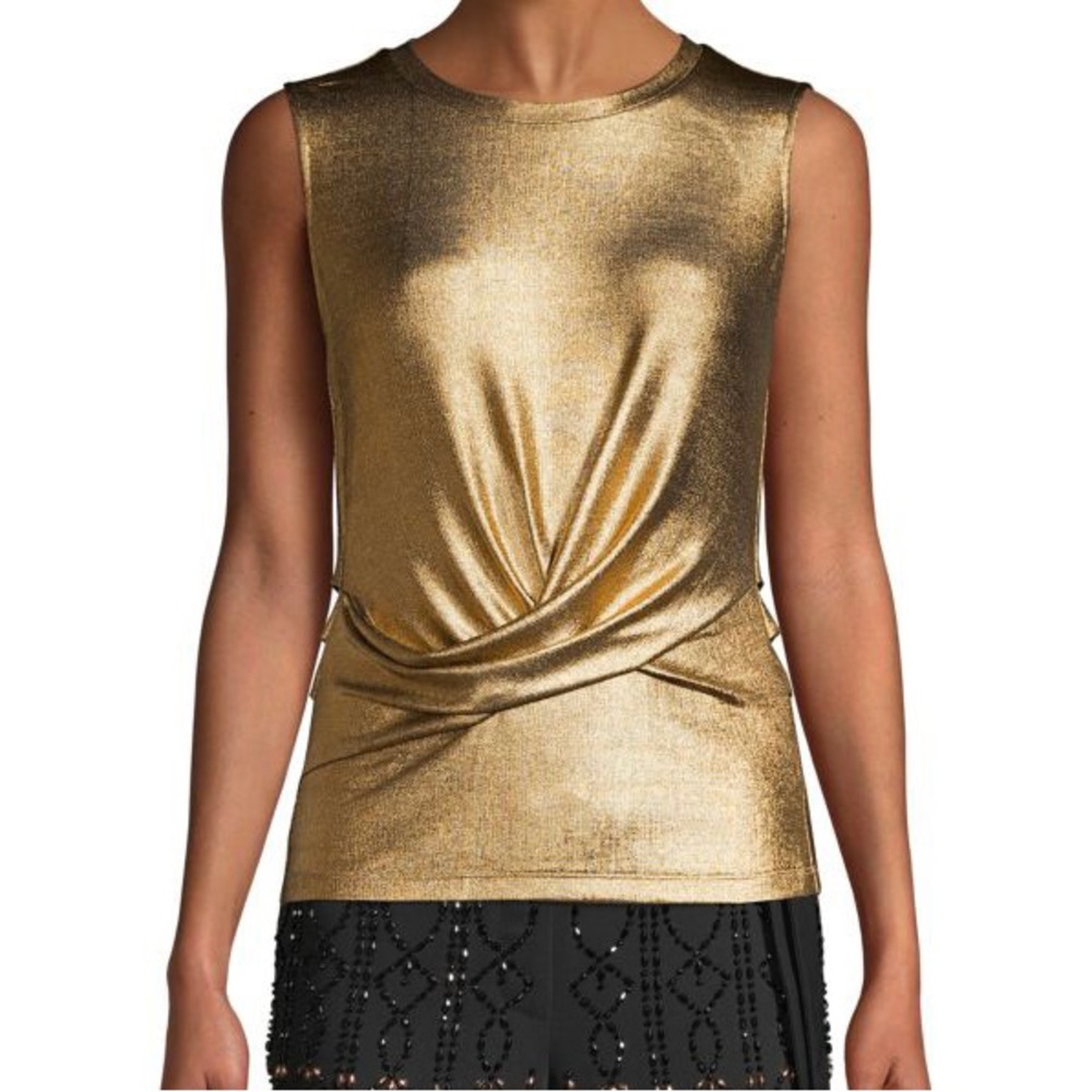 NWT Kobi Halpern XL  Sidra top sleeveless gold stretch
